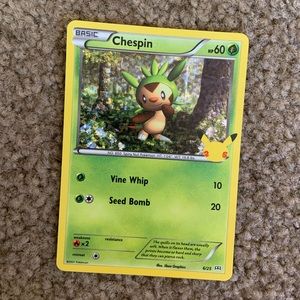 Pokémon 25th Anniversary Chespin Holo Card
